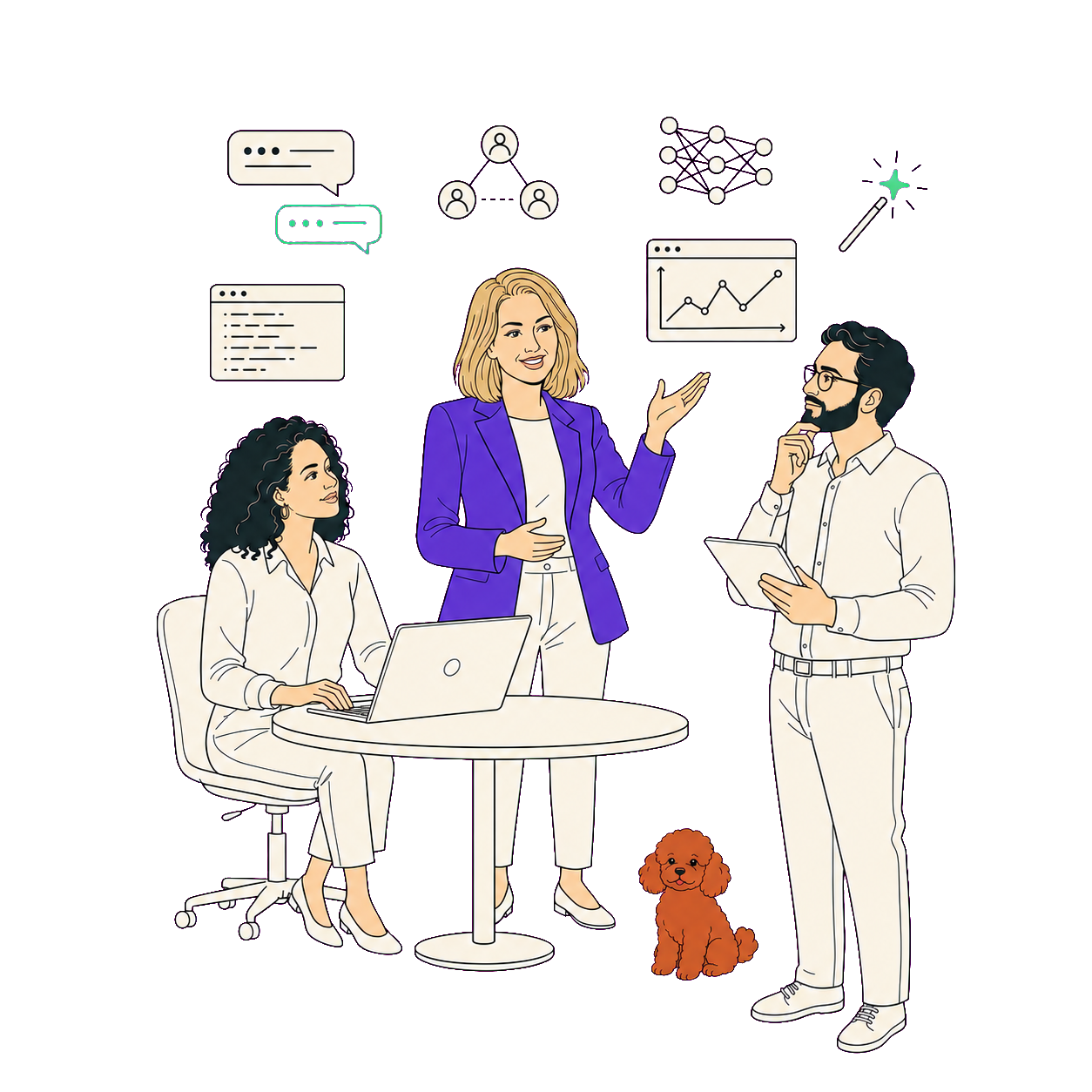 Samantha teaching a group of professionals about AI tools